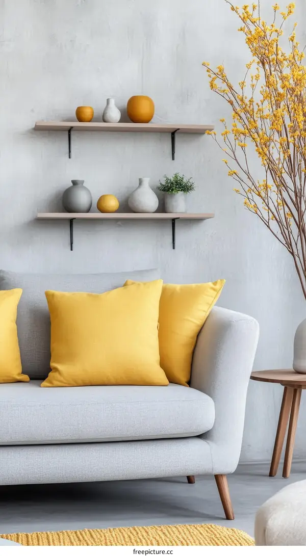 Modern Living Room with Yellow Accents