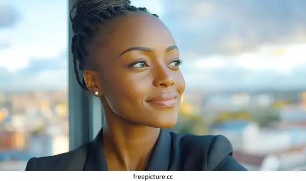 African Woman Contemplating Cityscape