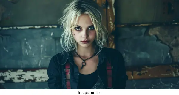 Portrait of a young blonde woman with green eyes