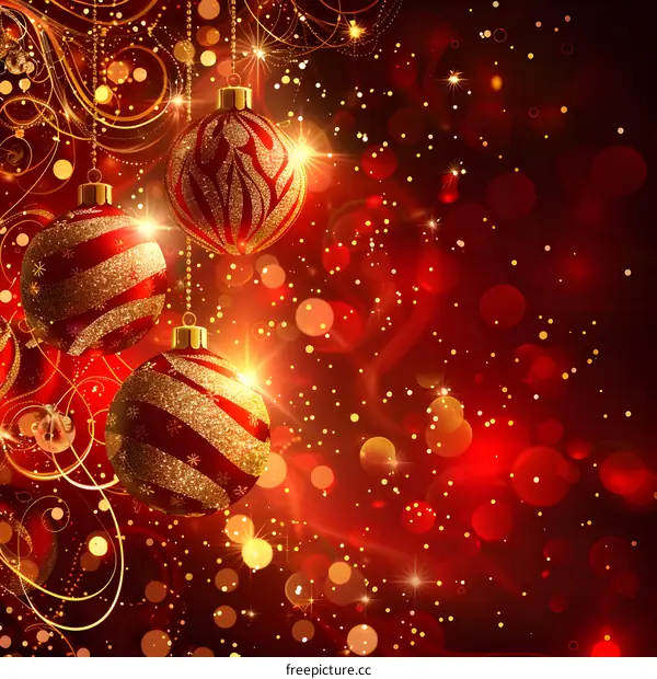 Christmas decoration with red and gold balls and snowflakes