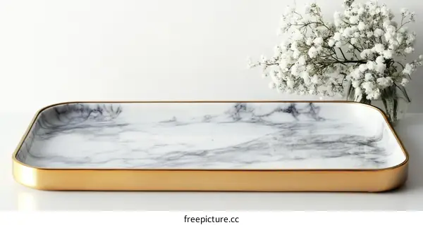 Modern Rectangular Marble Tray with Gold Accents