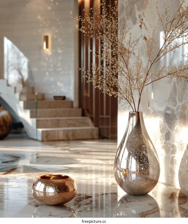 Modern Luxury Interior Design with Decorative Vase and Bowl