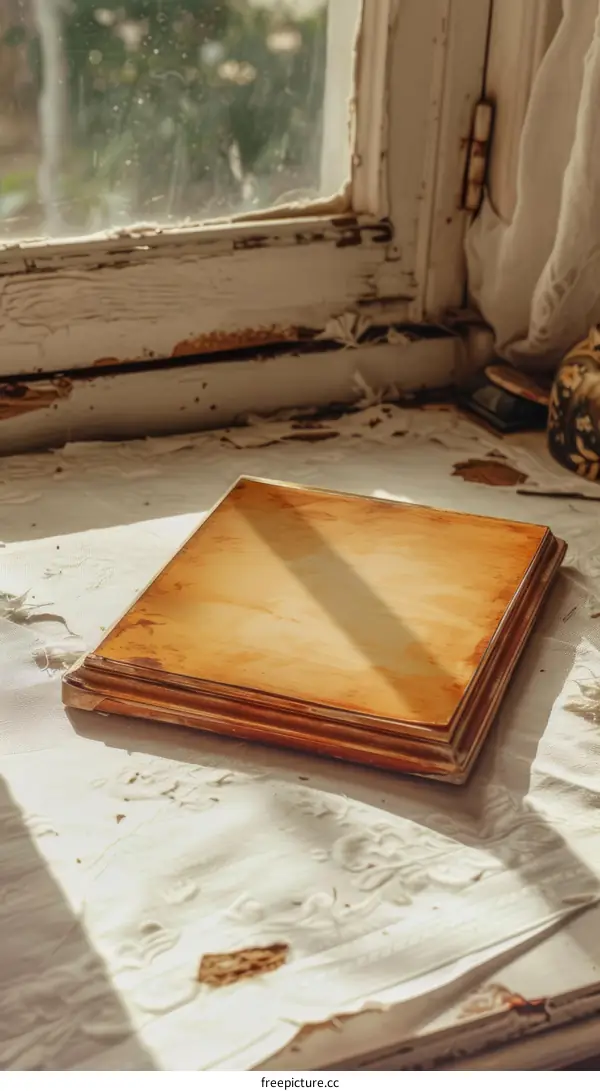 An empty wooden podium near the window
