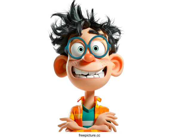 [Transparent Background PNG]3D illustration of a boy with glasses