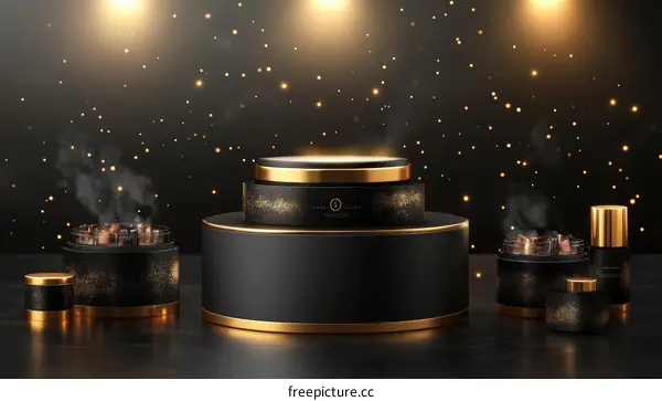 Luxury Black and Gold Cosmetic Product Showcase