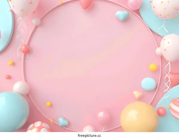 Pink and Blue Balloon Background Design with Circle Frame
