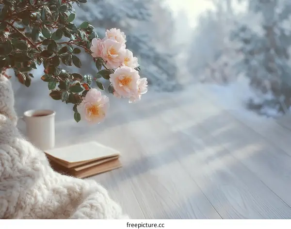 Winter Cozy Rose and Book Scene