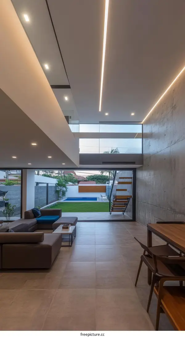 Modern Open-Plan Living Area with Backyard View