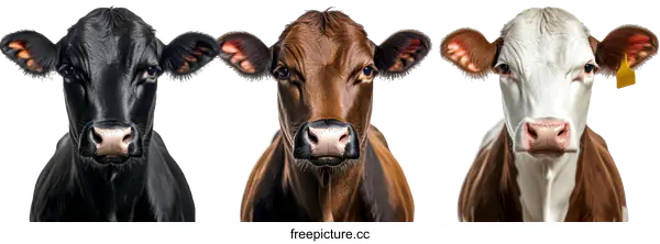[Transparent Background PNG]Close-up Portraits of Three Cows