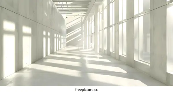 Sunlight Streaming Through Modern White Corridor