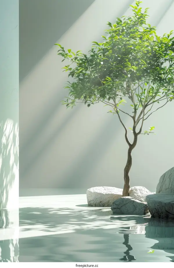 A Solitary Tree in a Flooded Courtyard