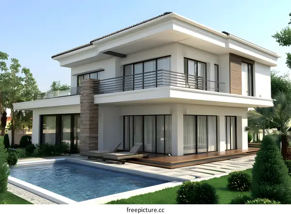 Modern White House with Swimming Pool and Landscape Design