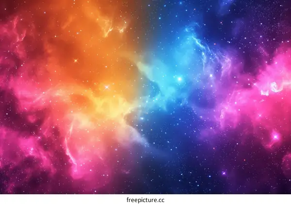 Cosmic Panorama with Vibrant Hues: Purple, Blue, and Orange