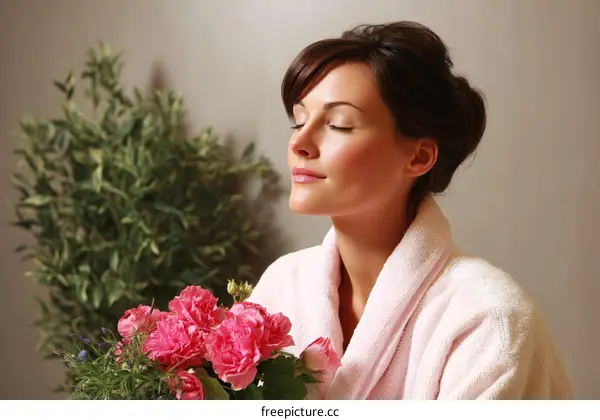 Relaxing Woman with Flowers Spa Treatment