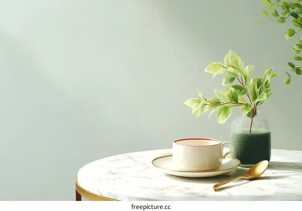Elegant Home Decor with Teacup and Plant