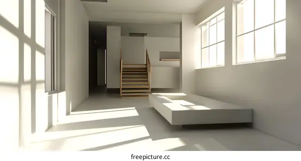 Minimalist Interior Design with Stairs and Sunlight