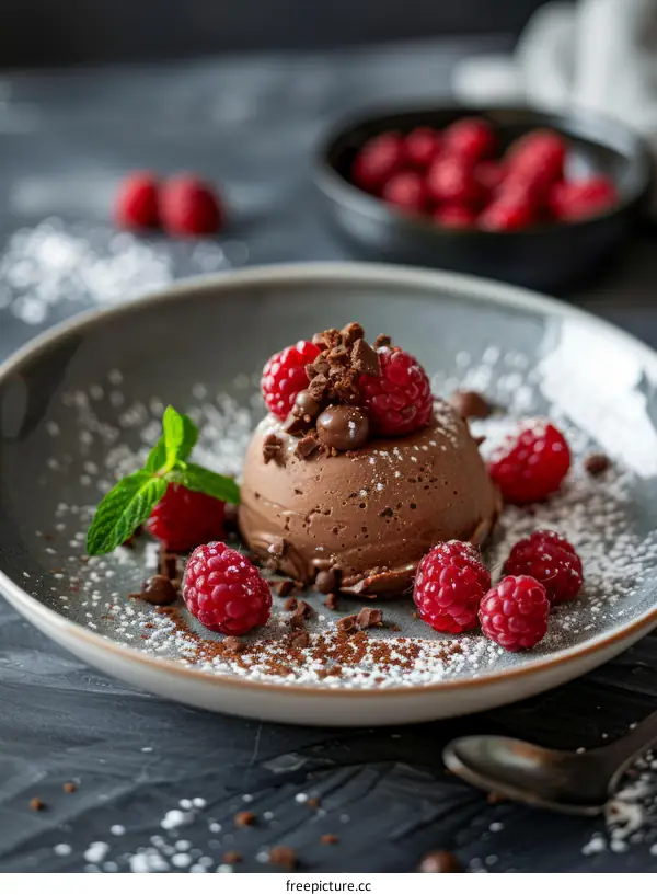 Indulgent Chocolate Mousse with Fresh Raspberries