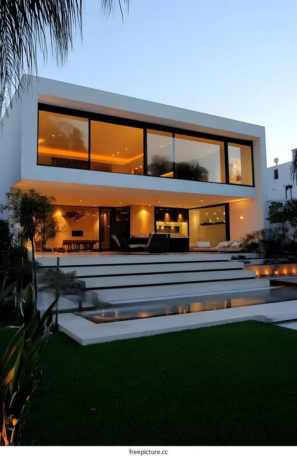 Modern White House with Large Windows and Pool