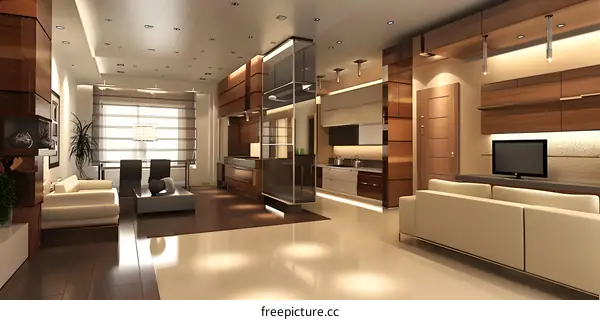 Modern Interior Design with Open Kitchen and Living Room