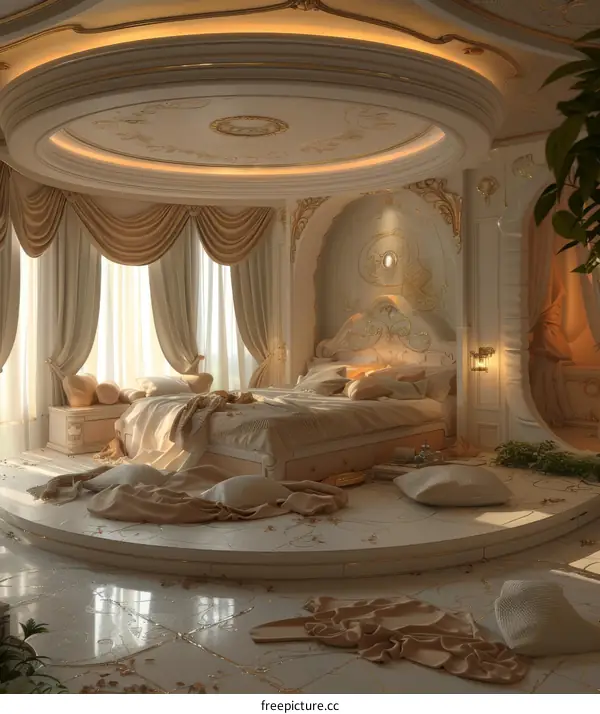 Elegant and Luxurious Beige Bedroom Design Illustration