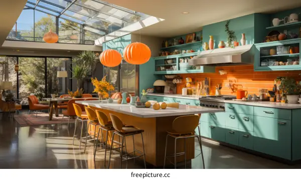 Retro Kitchen with Orange and Blue Elements