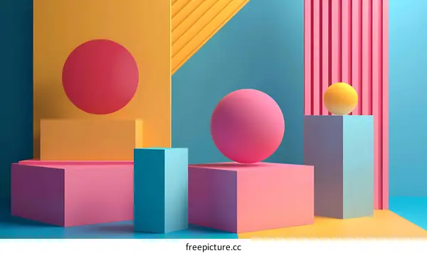 Abstract Geometric Shapes with Vibrant Colors and Minimalist Design