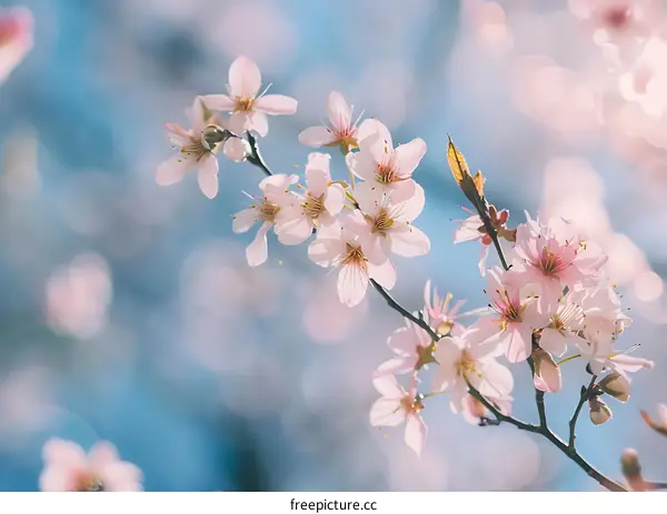 Close Up Of Pink Cherry Blossoms In Bloom