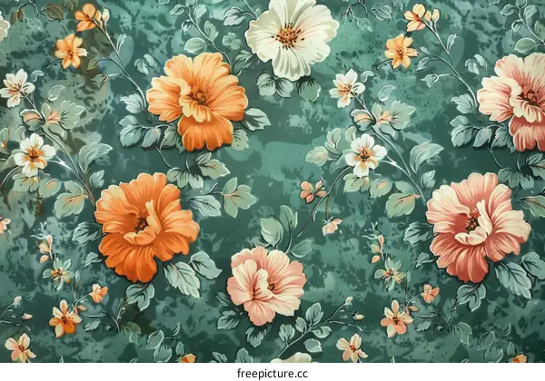 Retro floral pattern in orange, white and pink