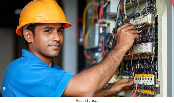 Electrician Working on Electrical Panel