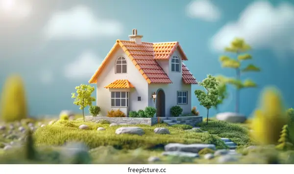 Small Orange Roof House 3D Rendering