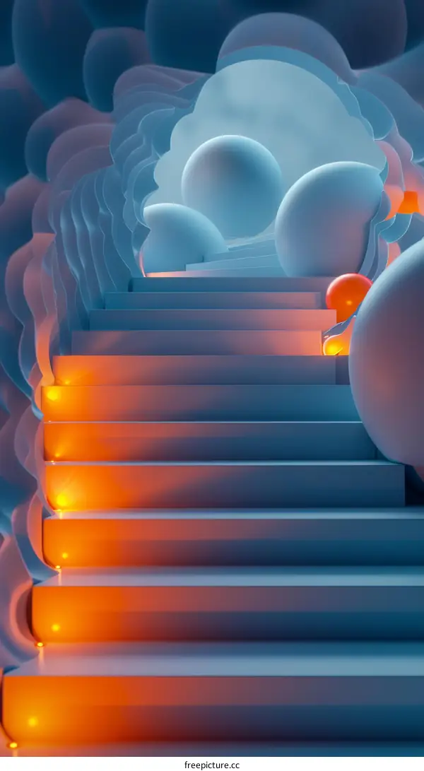 Blue and orange abstract surreal staircase