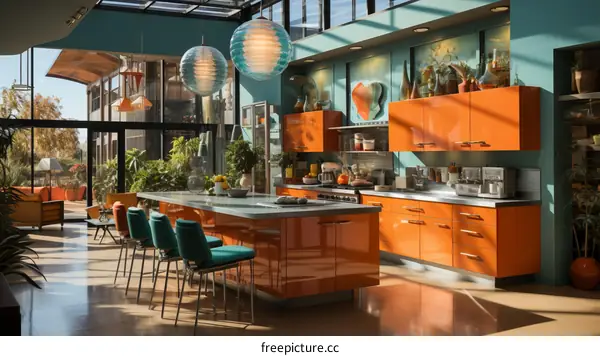 Retro futuristic kitchen interior design