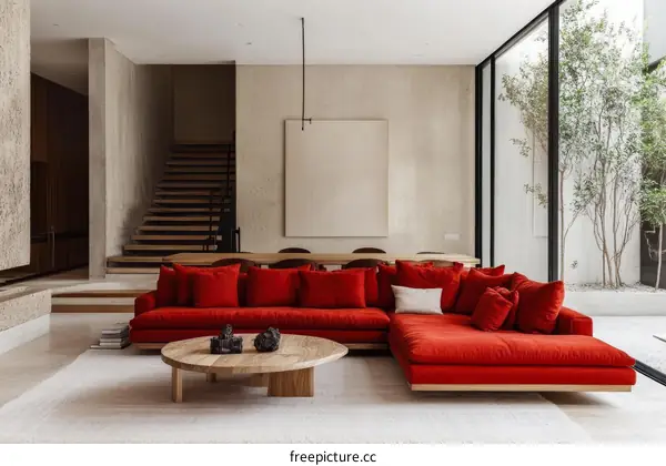Modern Red Sectional Sofa in a Minimalist Living Room