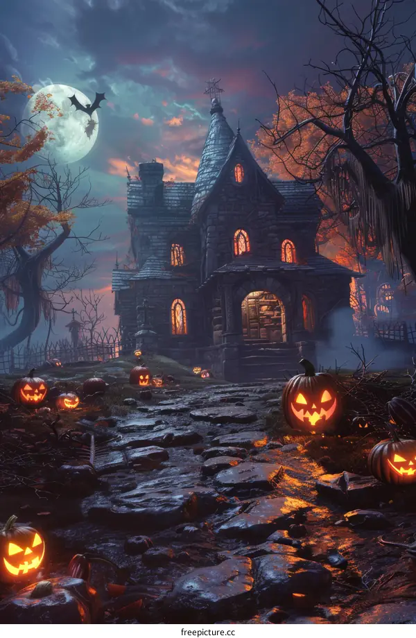 Spooky Pumpkin House on Halloween Night