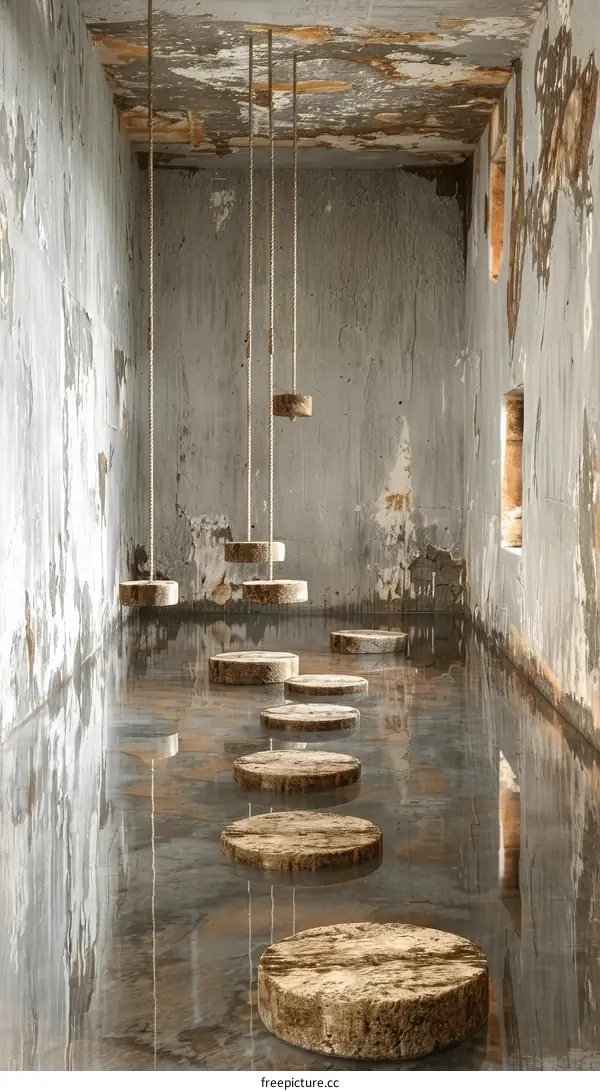 Flooded room with stepping stones