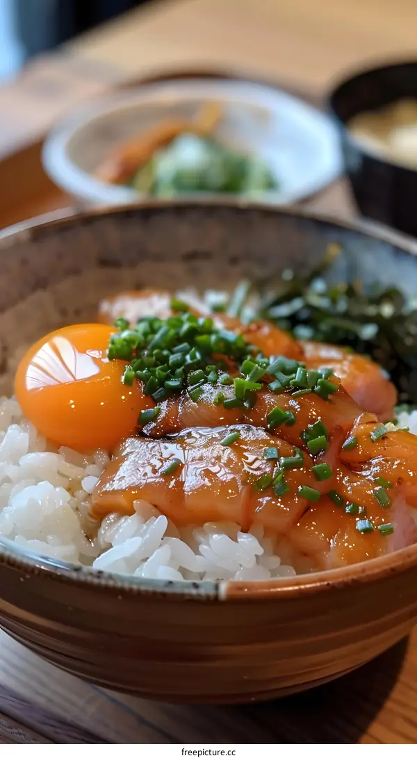 Salmon and Rice Bowl with Egg Yolk