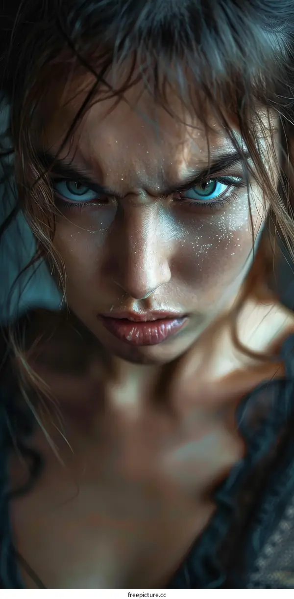 Close-up Portrait of a Woman with Intense Expression