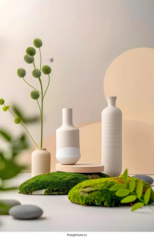 Minimalist Still Life with Vases and Greenery