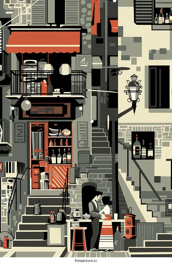 Couple Sitting in a Narrow Allee in a European City