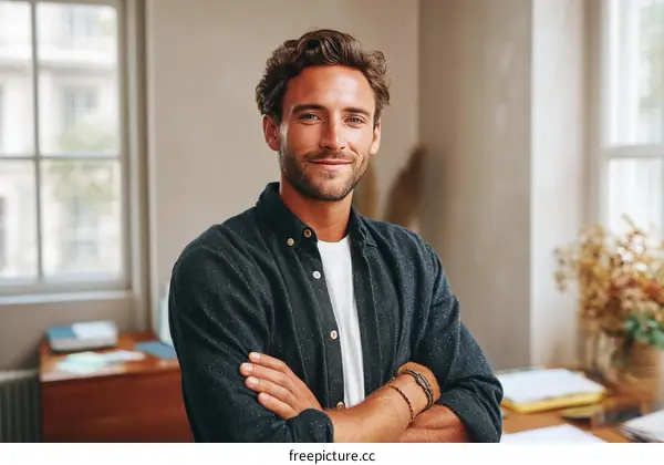 Confident Caucasian Man Portrait in Modern Interior