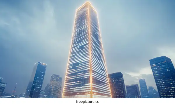 Modern Skyscrapers in a Cityscape at Twilight