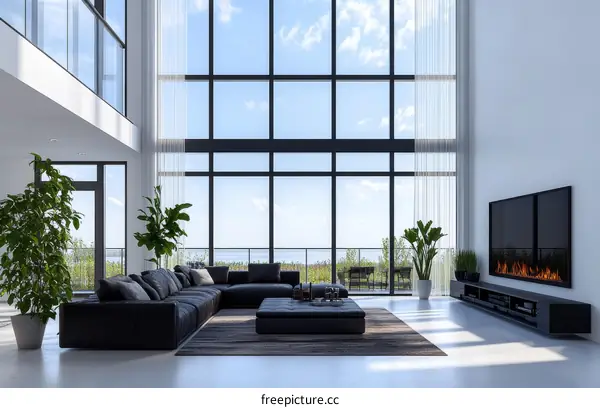 Modern Luxury Living Room with Large Windows