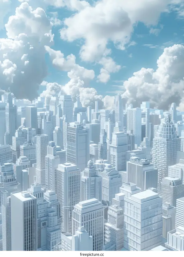 A City of White Skyscrapers Against a Blue Sky