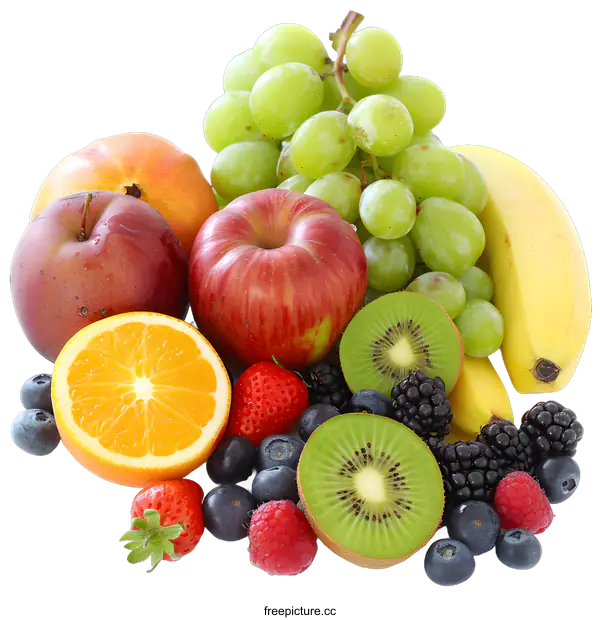 [Transparent Background PNG]Assortment of Fresh Fruit on a White Background
