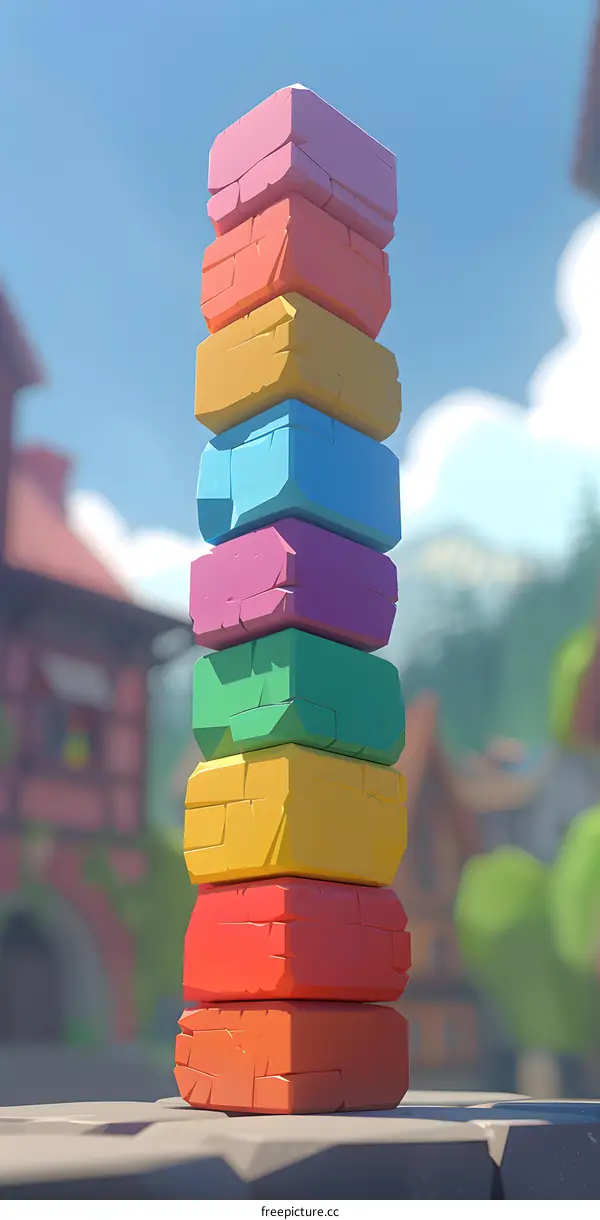 Colorful blocks stacked in a tower