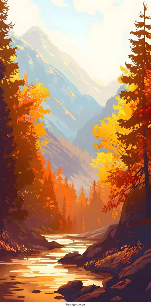 Autumn Mountain Landscape with Stream