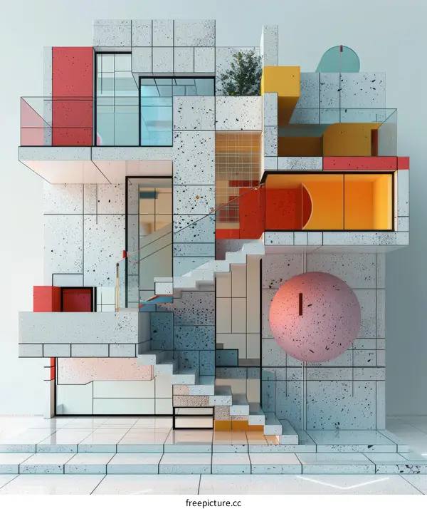 Abstract Geometric Structure with Stairs and Windows