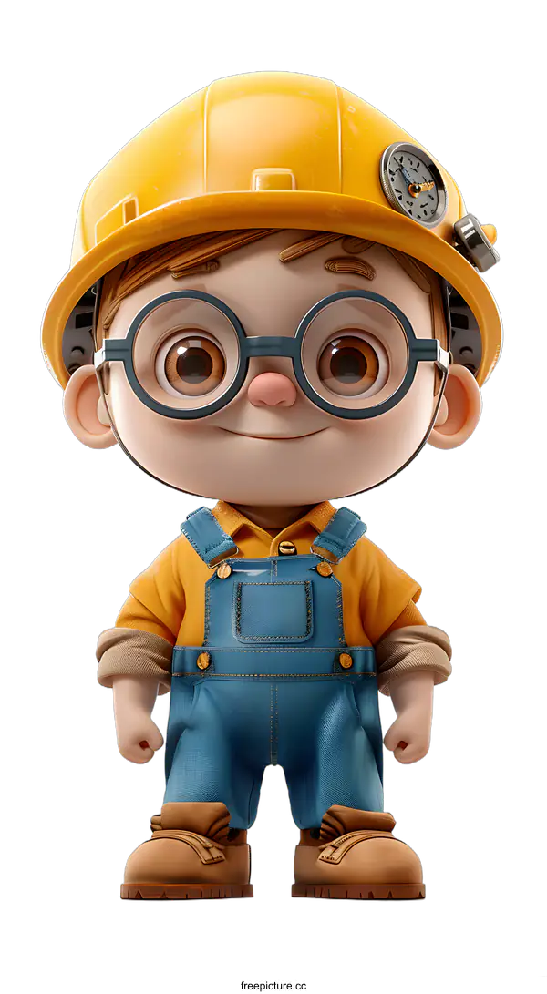 [Transparent Background PNG]cute construction worker boy 3d illustration