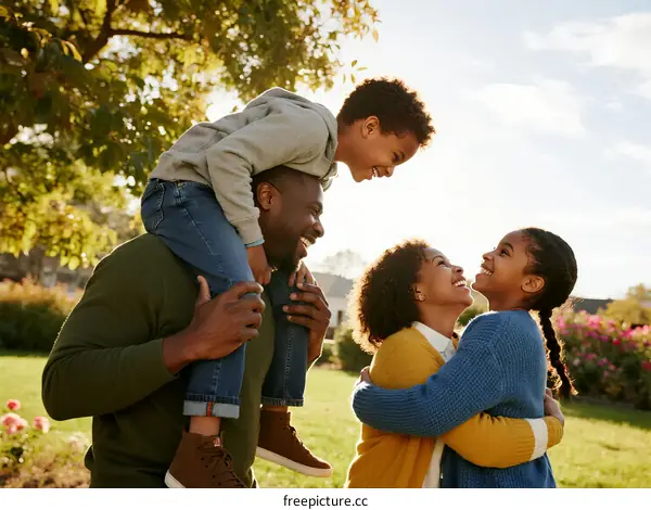 Happy family enjoying a pleasant time in the park