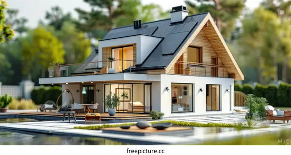 Modern House Exterior Design with Pool and Garden